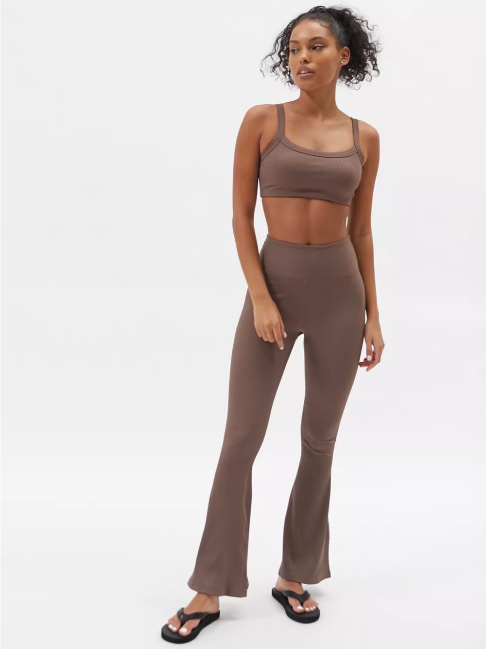 Year of Ours Ribbed High-Waist Flare Pants - Brown